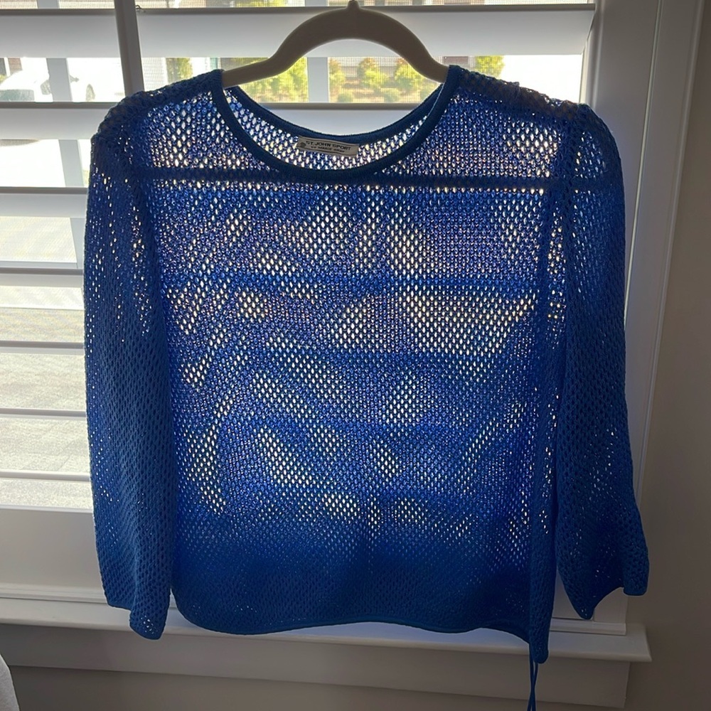St. John Sport Blue Knit Beach Cover Up Long Sleeve